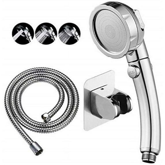 KAIYING Drill-Free High Pressure Handheld Shower Head with ONOFF Pause Switch 3 Spray Modes Water Saving Showerhead Detachable Puppy Shower Accessories (MShower Head (Chrome)+Bracket + Hose)