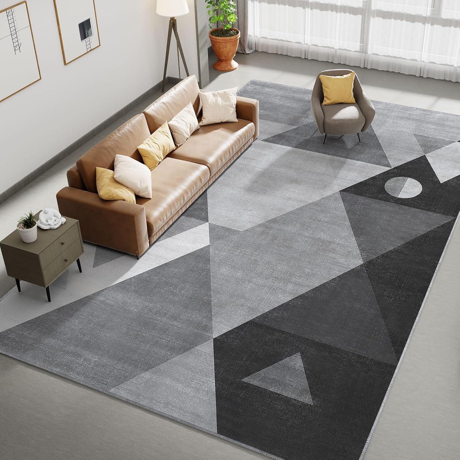 Ultra-Modern Geometric Foldable Area Rug, Abstract Block Collision Art Style Soft Thin Pile Carpet, Machine Washable Rug For Living Room, Bedroom, Kitchen - Non-Slip Backing, Non-Shedding, Easy-Cleaning and Home Decor Ideas.