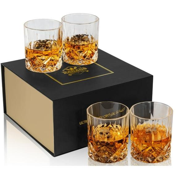 KANARS Whiskey Glasses Set of 4, 10 oz Rocks Glassware for Scotch Bourbon Liquor, Whisky Tumbler
