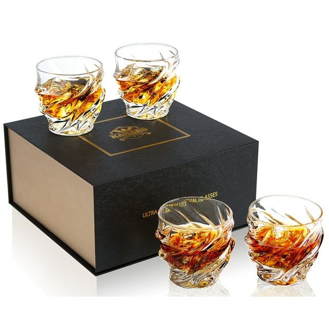 KANARS Whiskey Glasses Set of 4, 10 oz Rocks Glassware for Scotch Bourbon Liquor, Whisky Tumbler