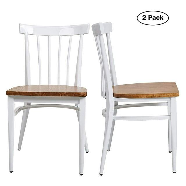 KARMAS PRODUCT Modern White Armless Dining Chairs Set of 2 --Heavy Duty Wood Seat and Iron Frame Kitchen Side Chairs for Restaurant Cafe Bistro,Ergonomic Design,Comb Back