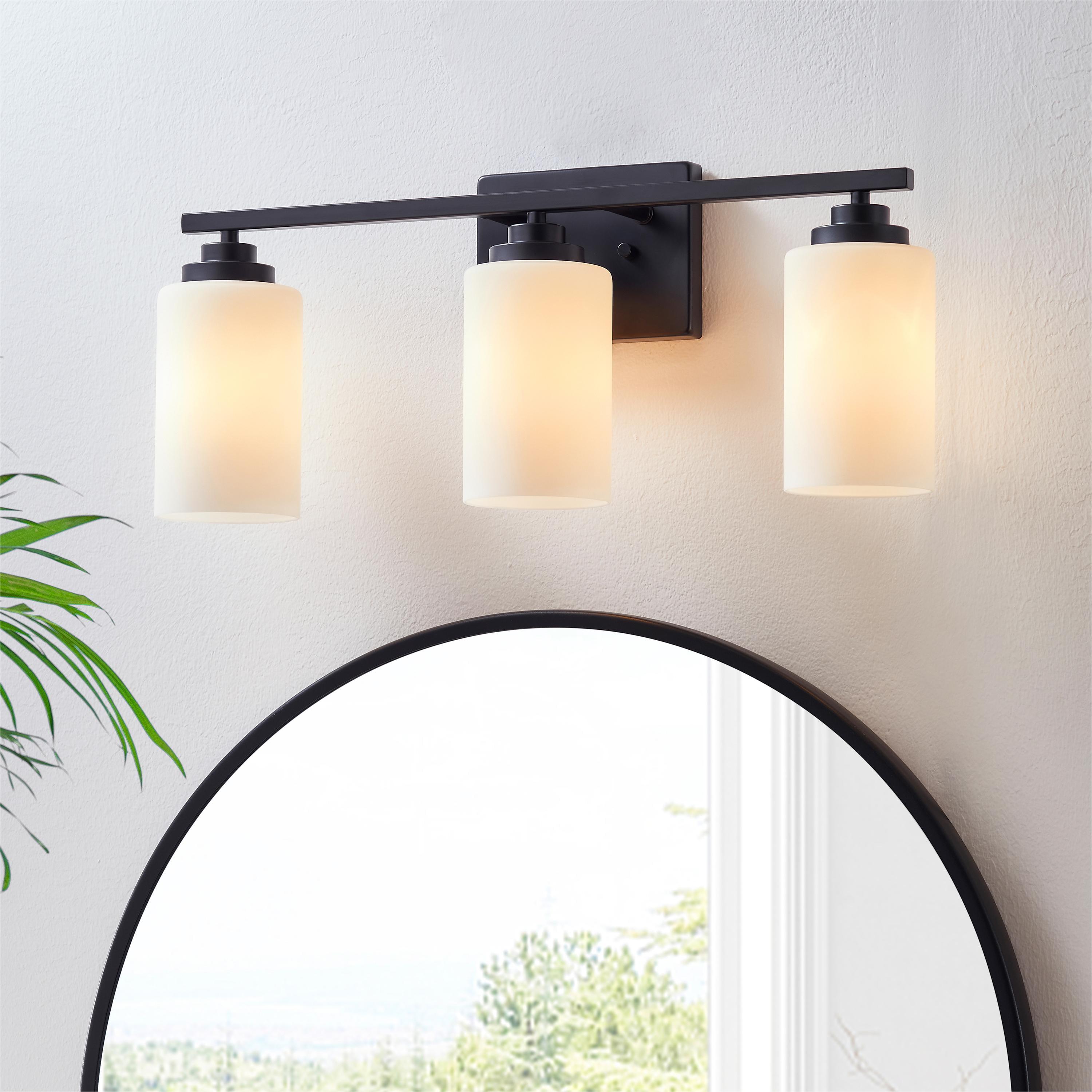 Black 3-Light Dimmable Cylinder Vanity Light with Frosted Glass