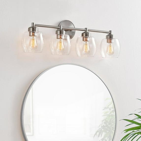 KAWOTI 4-Light Bathroom Light Fixtures, Brushed Nickel Vanity Wall Lamps over Mirror Bedroom Living Room Hallway