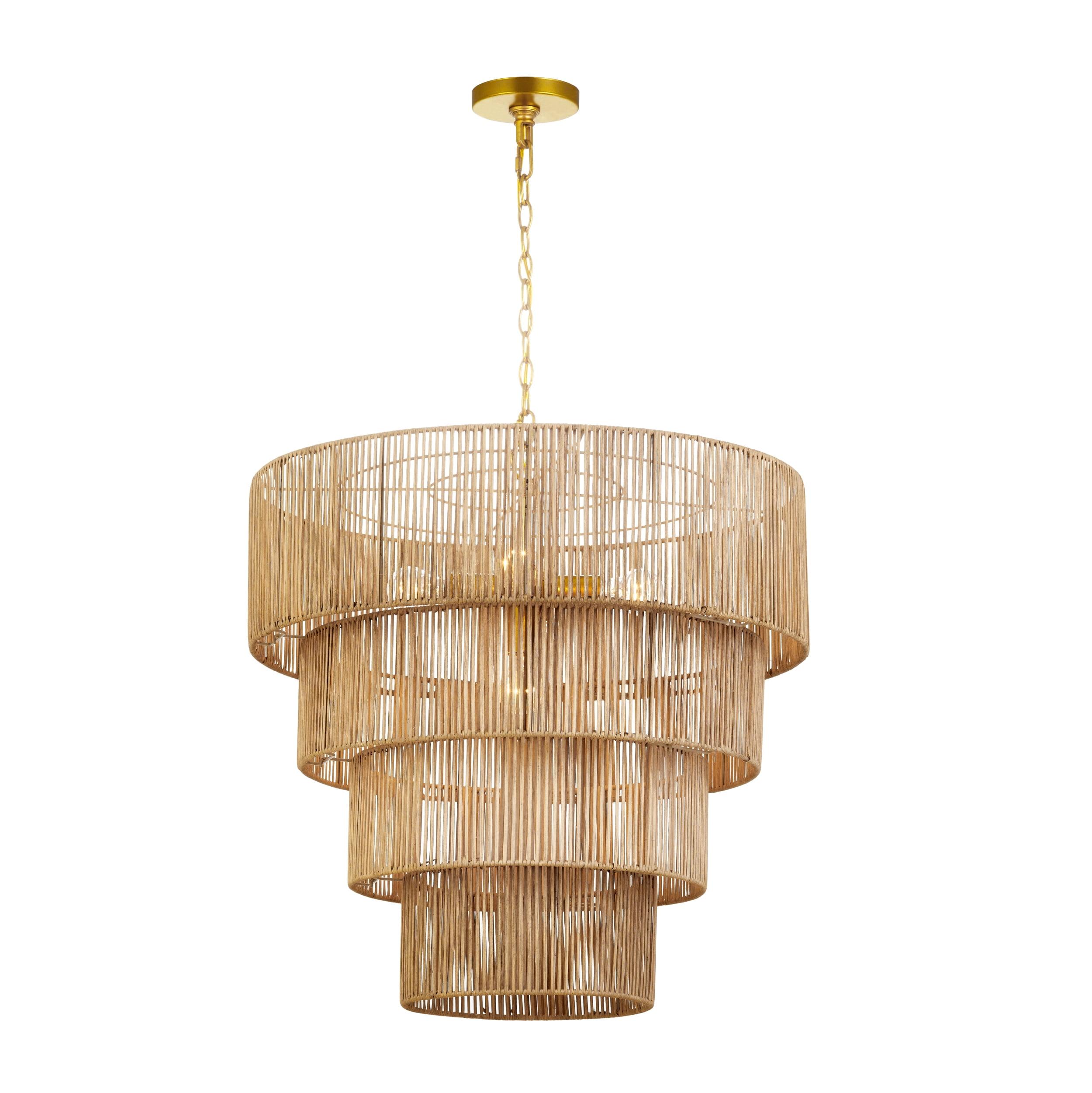 Distressed Gold 4-Tier Rattan Drum Pendant Light