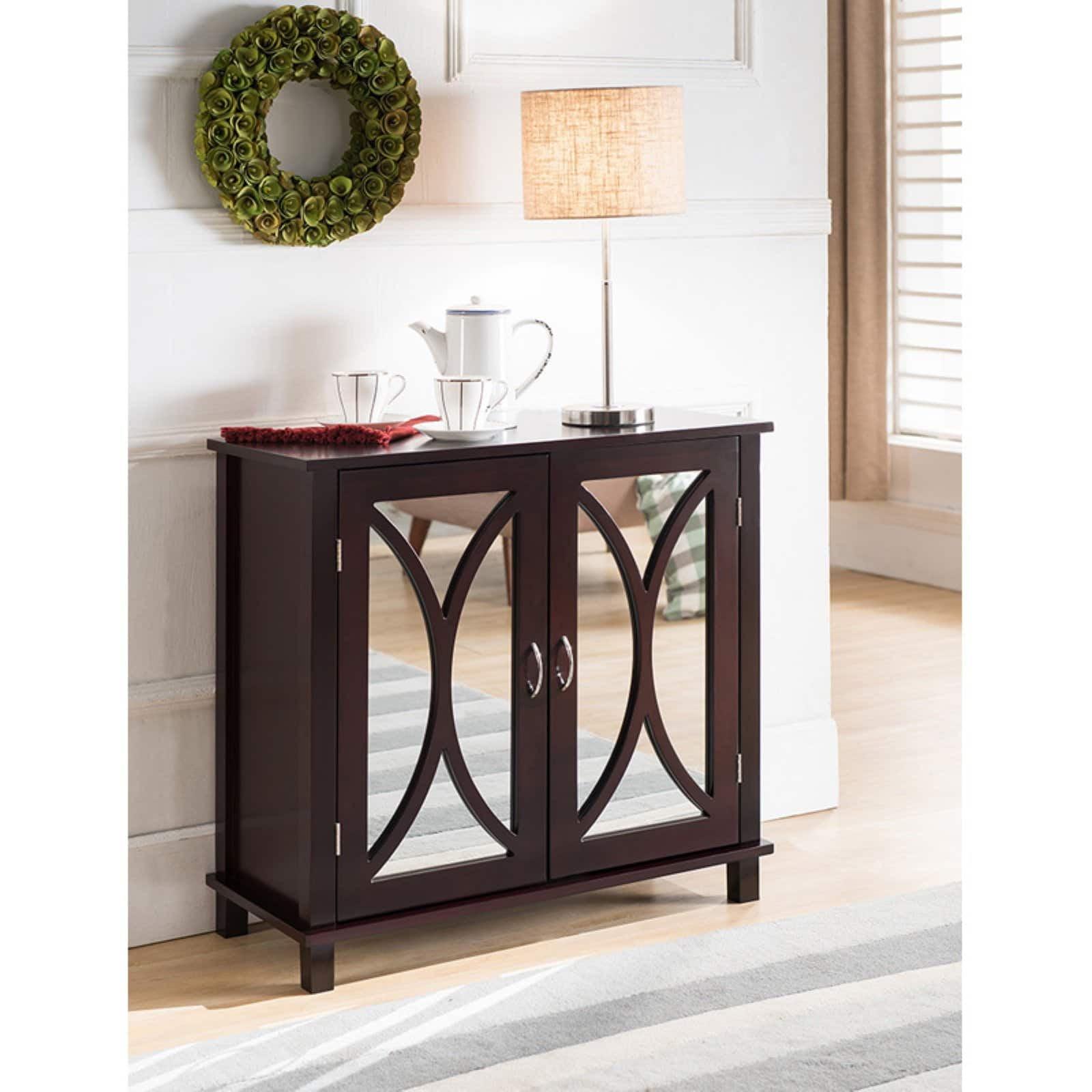 Espresso Finish Mirrored Console Table with Storage, 30"W