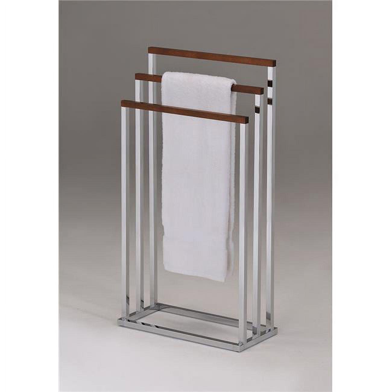 Chrome and Walnut 3-Tier Freestanding Towel Stand