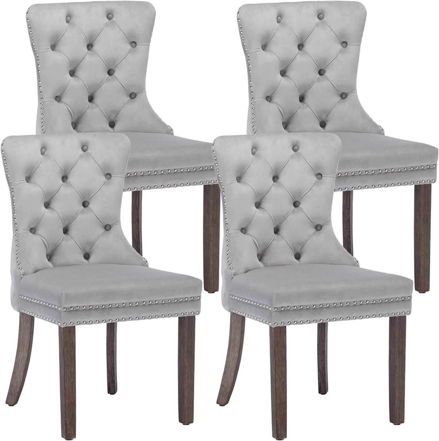 ODUSE-DAILY Grey Velvet Dining Chairs Set of 4, Kitchen & Dining Room Chairs, Tufted Dining Chairs, Fabric Upholstered, Solid Wood, Sillas De Comedor (Gray, 4 Pcs)