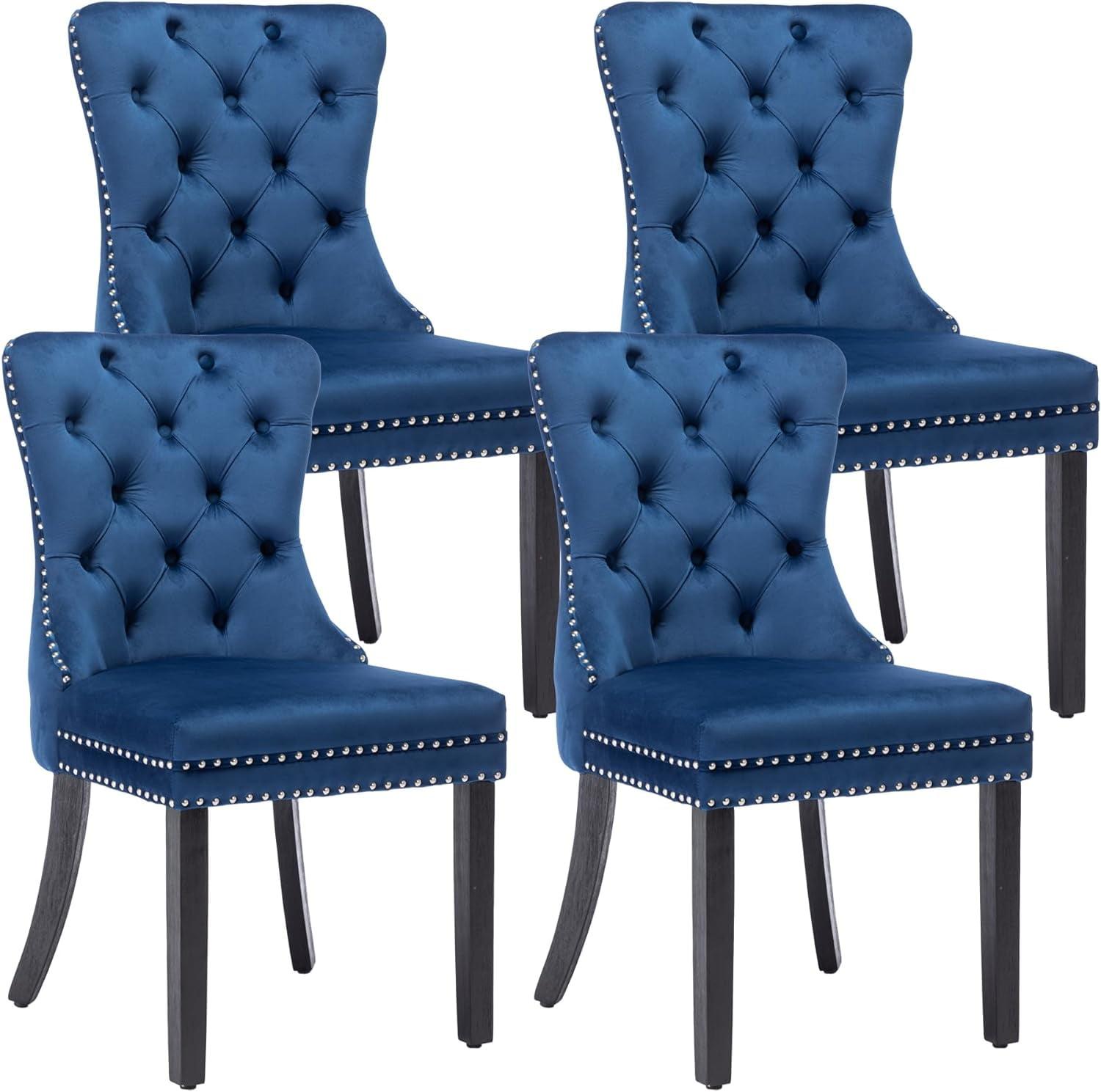 ODUSE-DAILY Velvet Dining Chairs Set of 4, Navy Kitchen & Dining Room Chairs, Tufted Dining Chairs, Fabric Upholstered, Solid Wood, Sillas De Comedor (Blue, 4 Pcs)