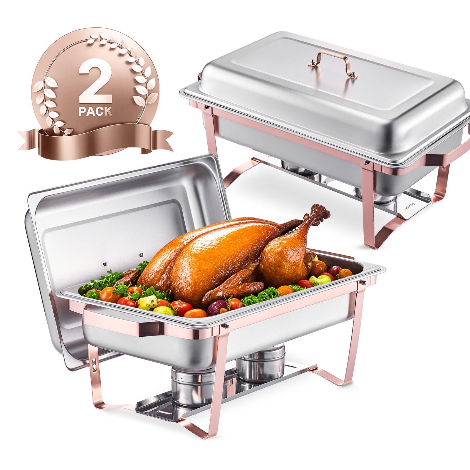 KFFKFF 2 Pack Chafing Dish Buffet Set, 8 Qt Stainless Steel Chafing Dishes with 2 Full Size Trays, Lid, Water Tray, Stand, and Fuel Holder, Ideal for Parties, Events, Wedding, Camping, Dinner