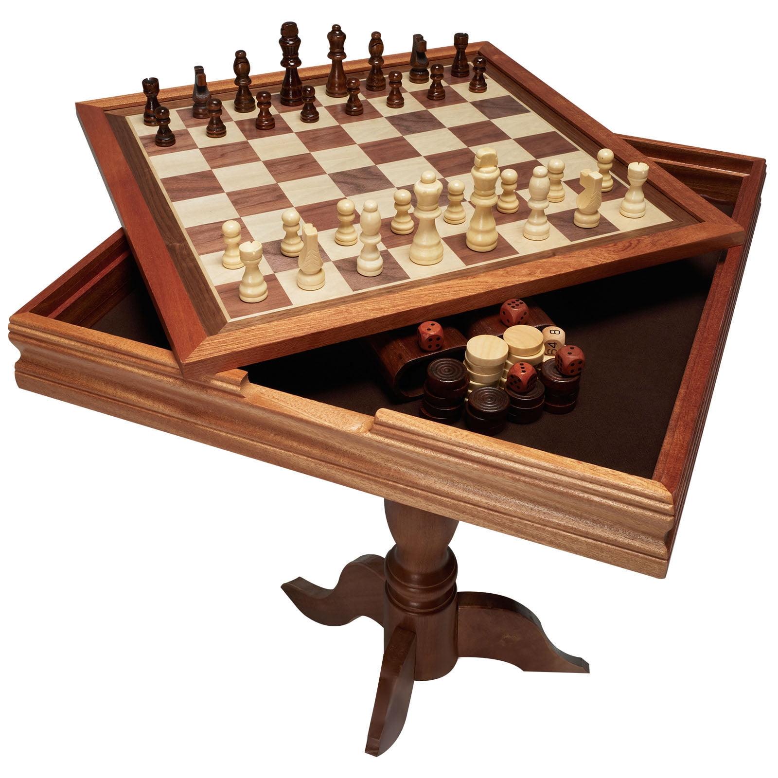GSE Wooden 3-in-1 Chess Checkers Backgammon Table, Chess Checkers Backgammon Combo Game Set