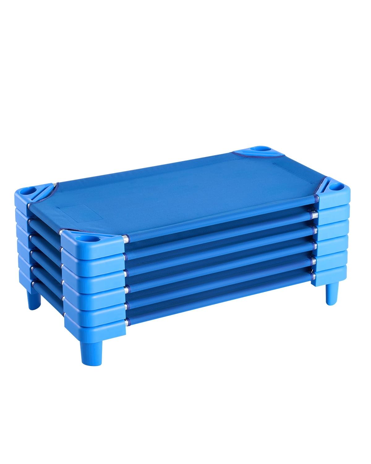ECR4Kids ECR4Kids Stackable Kiddie Cot with Sheet, Classroom Furniture, Blue (Set of 6)