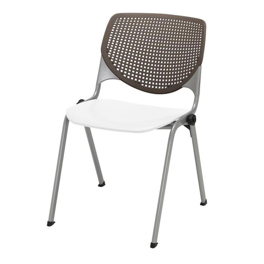 White and Brownstone Armless Metal Stacking Chair