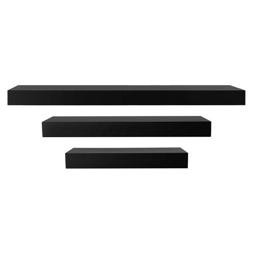 Kiera Grace (Set of 3) 12",16" and 24" Floating Shelves Black: MDF Wall Mount, Traditional Decor, Includes Hardware