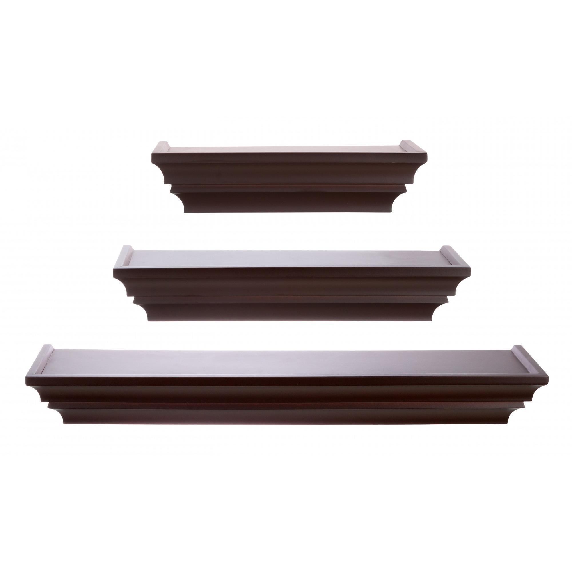 Espresso Crown Molding Floating Wall Shelves Set of 3