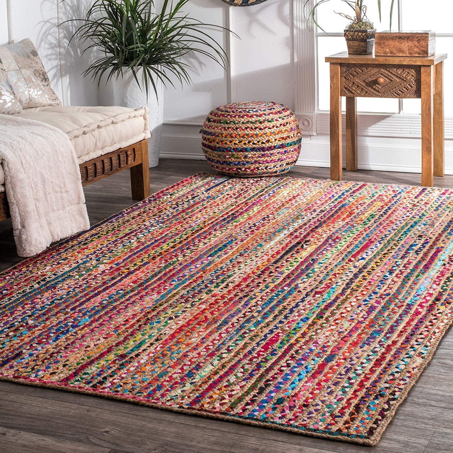 Nuloom Aleen Striped 4x6 Jute Indoor Area Rug for Dining Room Rug Neutral Rug Living Room Rug Kitchen, Multicolor