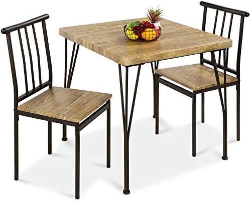 Compact Modern Brown MDF & Metal 3-Piece Dining Set with 2 Chairs