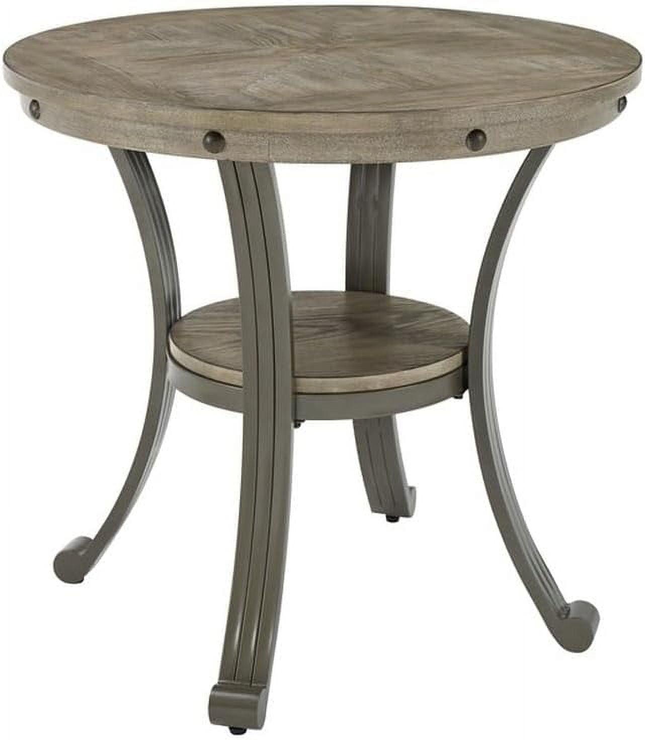 Transitional Ash Veneer Round Side Table with Pewter Metal Base