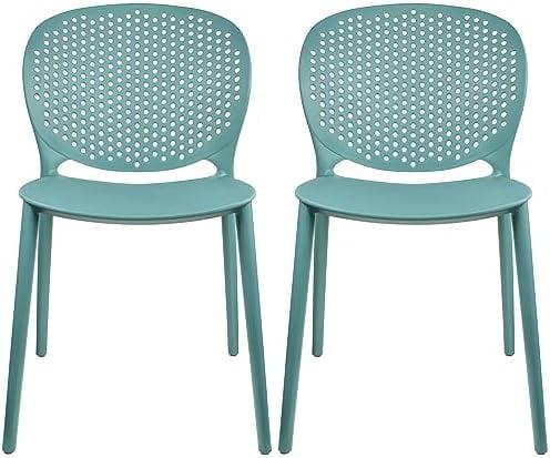 2xhome Set of 2 Modern Pool Patio Chairs, Contemporary Plastic Armless Dining Accent Side Chairs for Indoor or Outdoor Use, Teal