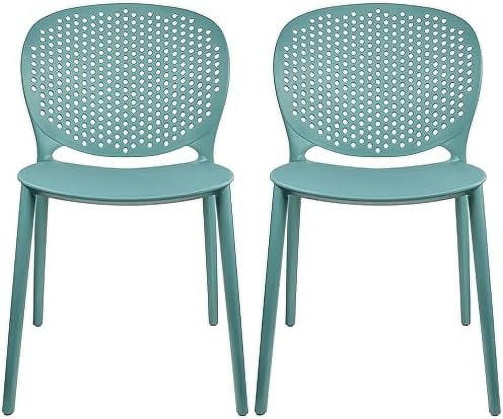 2xhome Set of 2 Modern Pool Patio Chairs, Contemporary Plastic Armless Dining Accent Side Chairs for Indoor or Outdoor Use, Teal