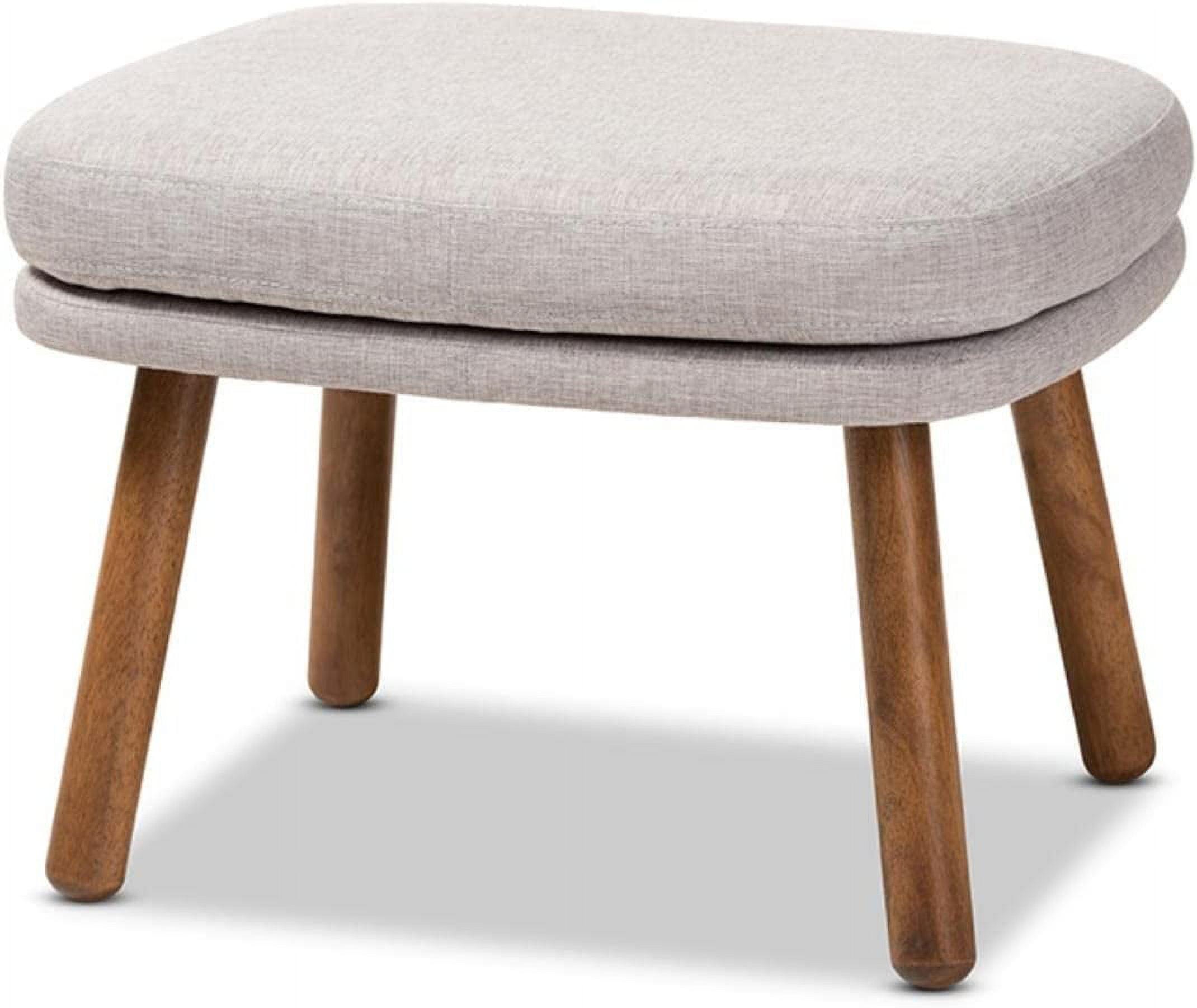 Mid-Century Modern Greyish Beige Fabric Ottoman with Walnut Legs