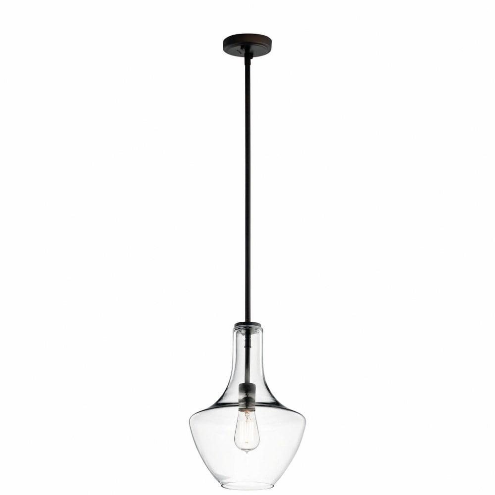 KICHLER Everly 15.25 in. 1-Light Olde Bronze Transitional Shaded Kitchen Bell Pendant Hanging Light with Clear Glass