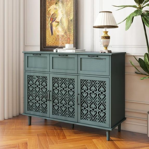 KINFFICT Sideboard Storage Cabinet with 3 Doors & 3 Drawers, Mid-Century 47"L Accent Cabinet for Living Room, Bedroom, Dark Green
