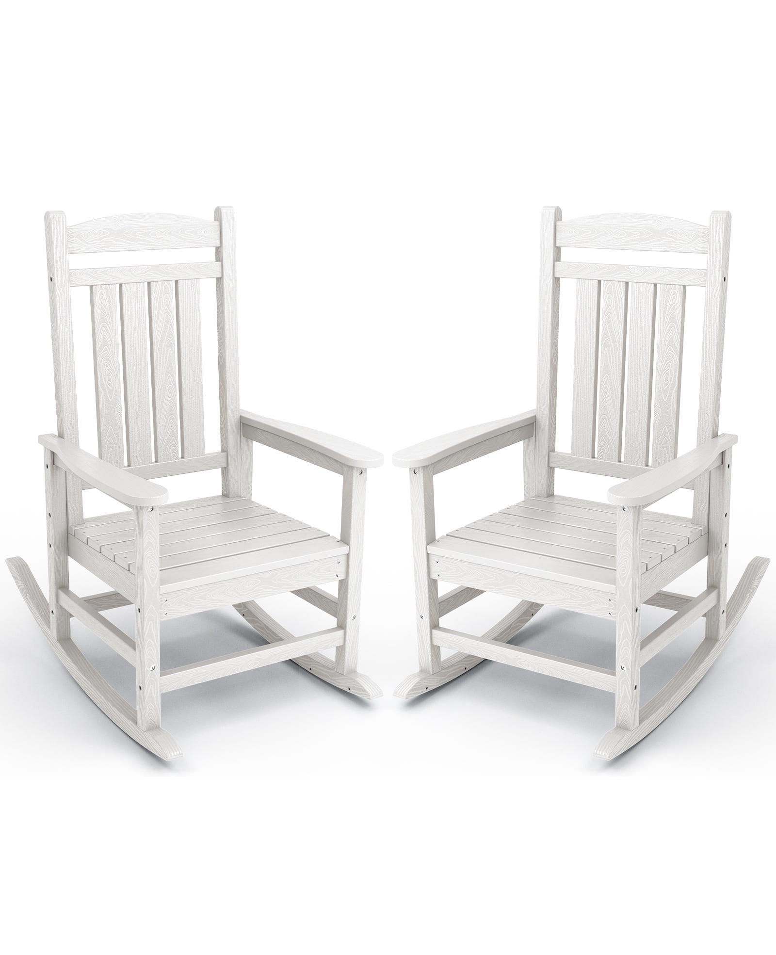 KINGYES Outdoor Rocking Chair Set of 2, High Density Polyethylene Patio Rocking Chairs, White