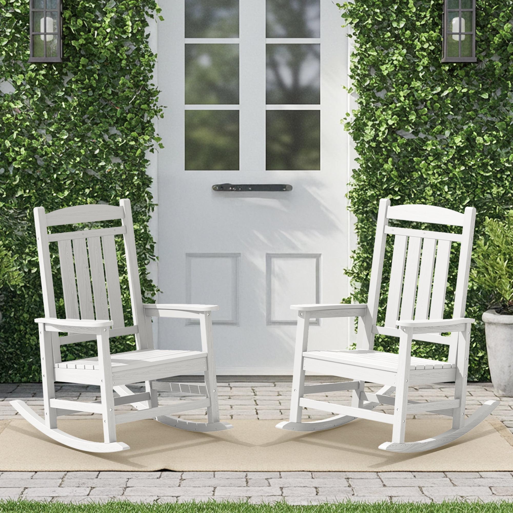 KINGYES Outdoor Rocking Chair Set of 2, High Density Polyethylene Patio Rocking Chairs, White