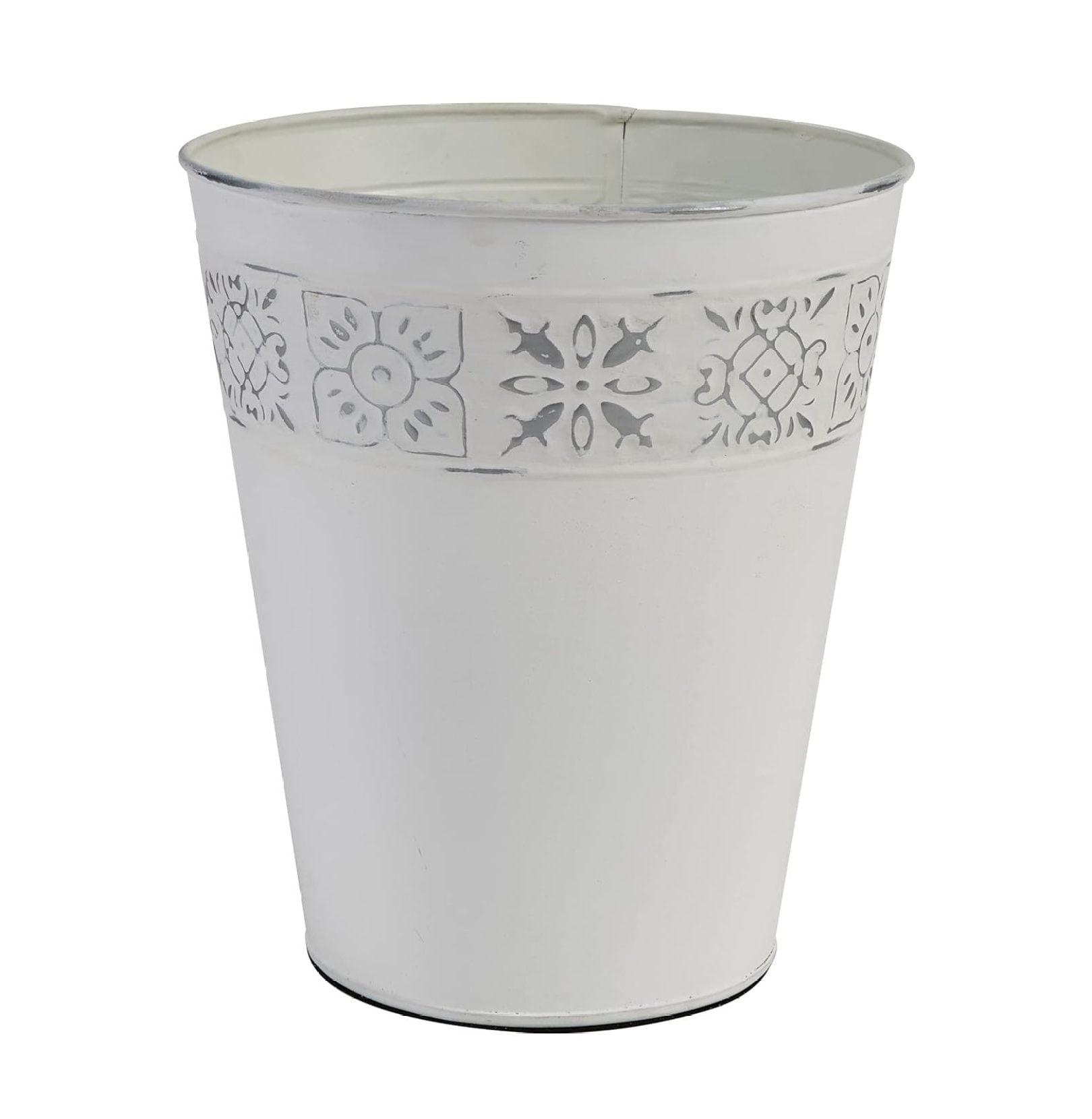 White Distressed Tile Metal Waste Basket