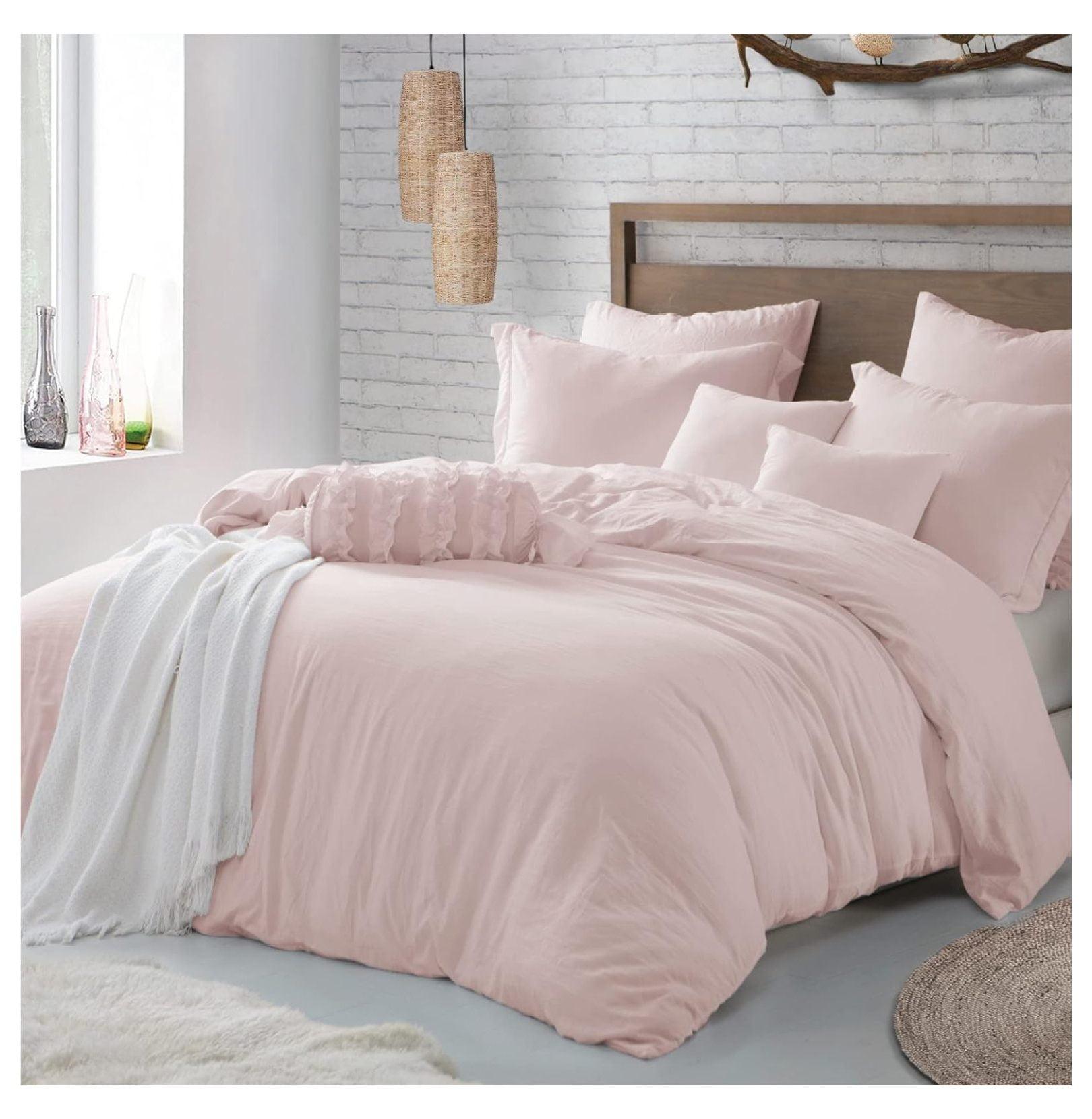 KITYDALK Full/Queen Bedding Microfiber Duvet Cover & Sham Bedding Set, Prewashed Crinkle, Ultra-Soft, Lightweight & Durable – Rose Blush, Full/Queen (90”x90”) – Comforter Not Included