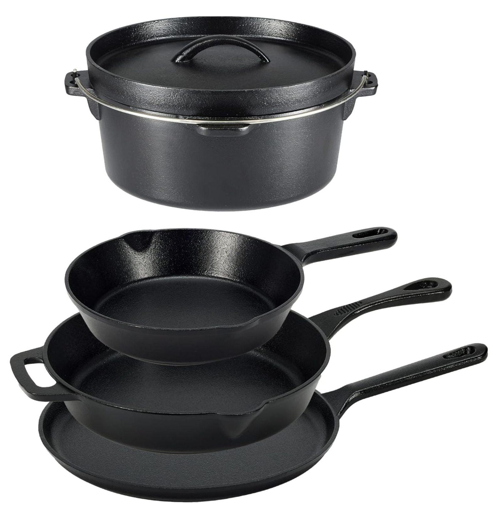 Black Pre-Seasoned Cast Iron 5-Piece Cookware Set