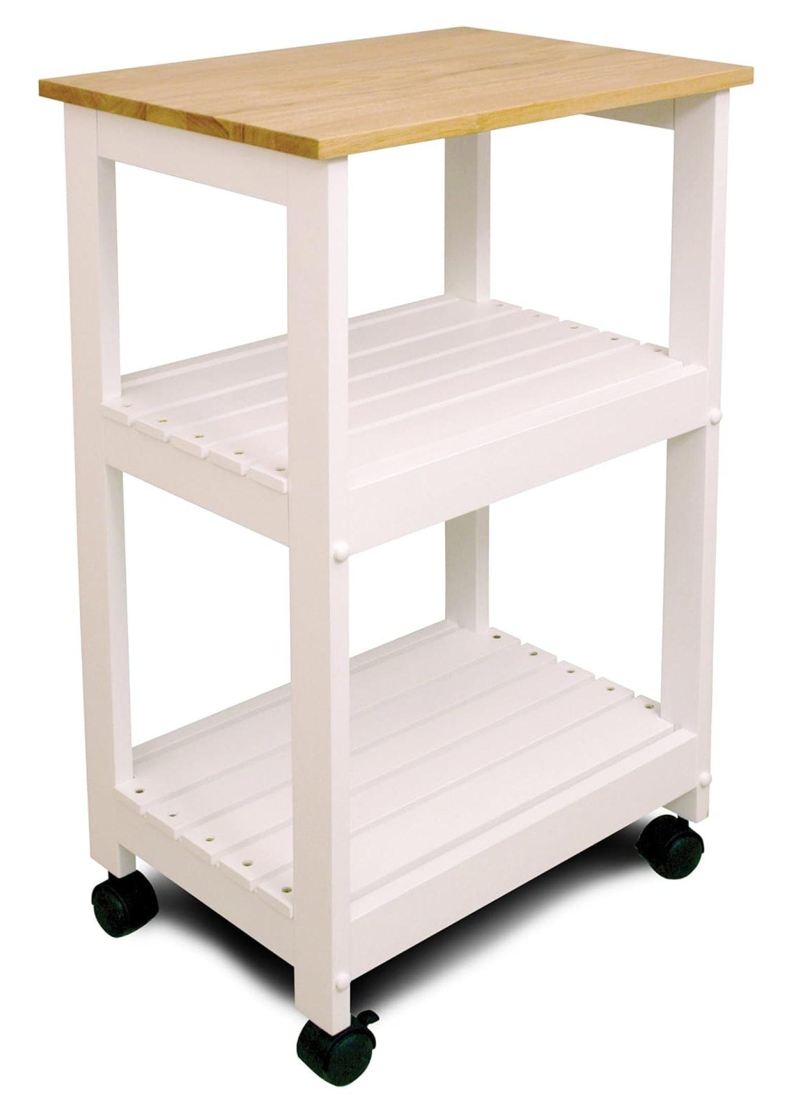 Wood Catskill Microwave Utility Butcher Block Kitchen Cart in White - Catskill Craftsmen