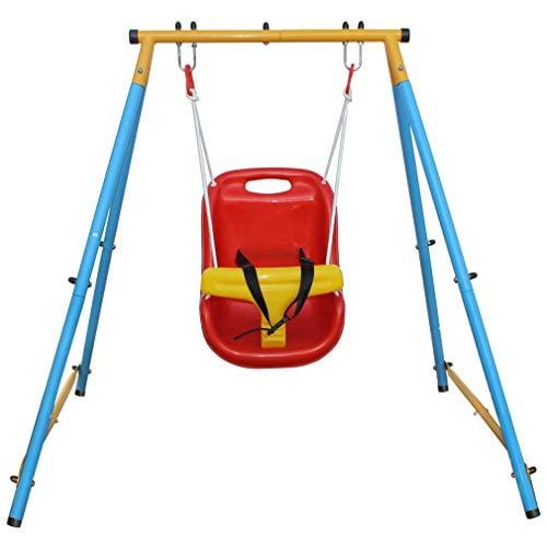 Colorful Metal Toddler Swing Set with Safety Harness