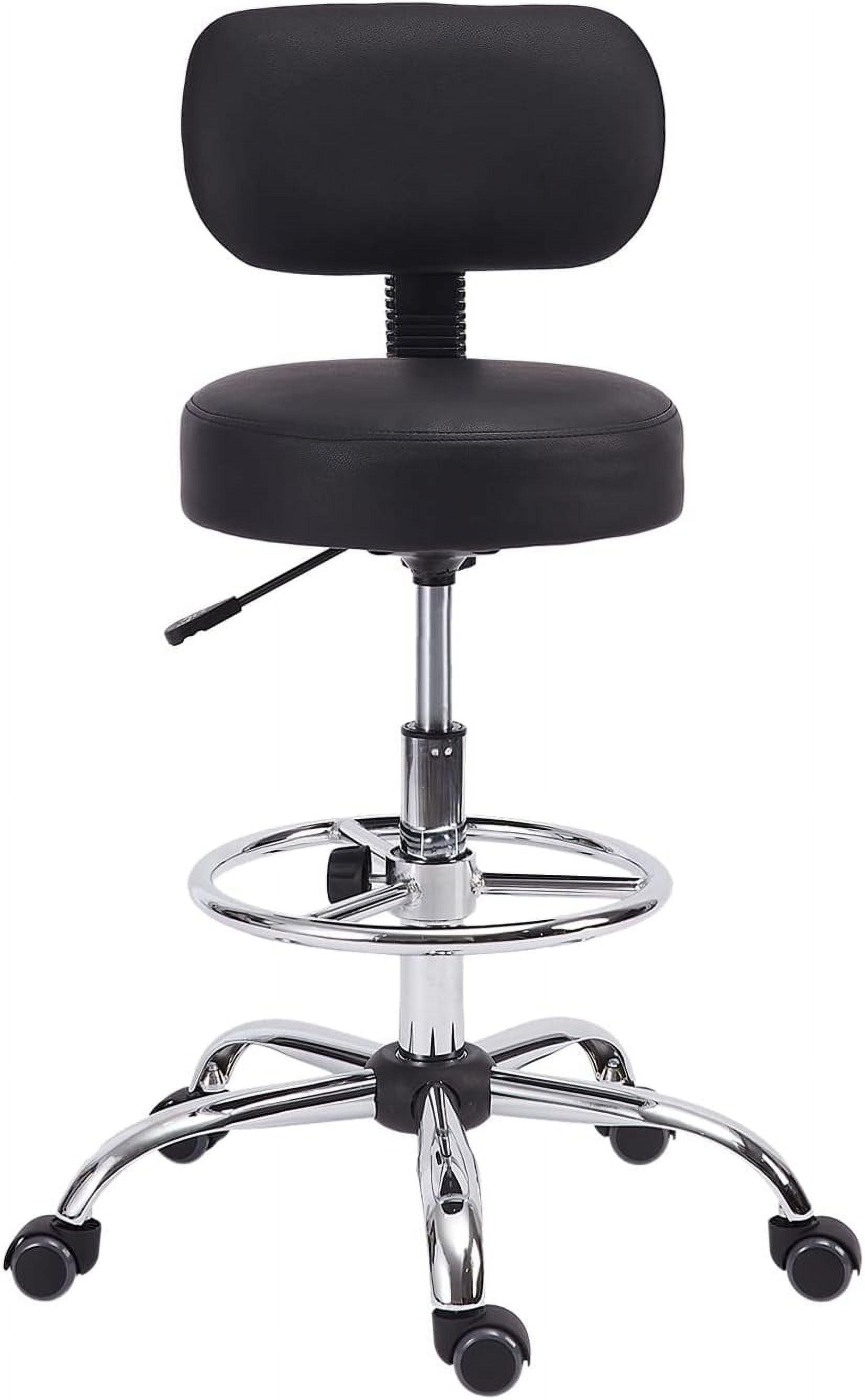 Black Adjustable Swivel Leather Drafting Stool with Footrest