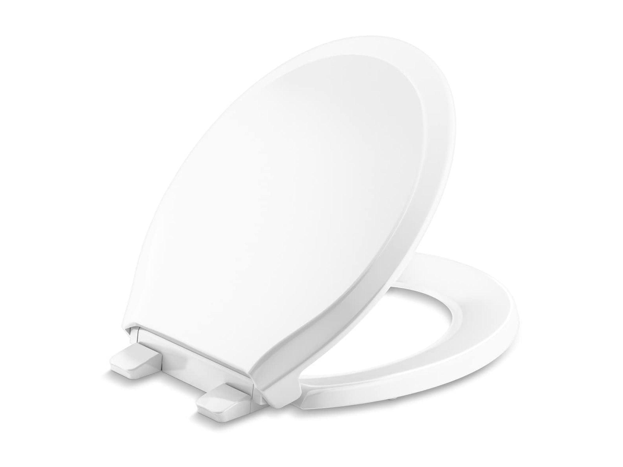 White Elongated Quiet-Close Toilet Seat with Grip-Tight Bumpers