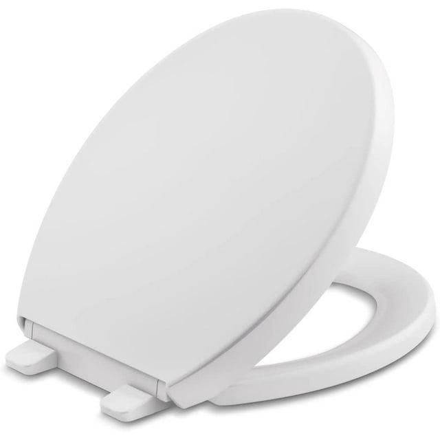 KOHLER K-4009-0 Reveal Round Toilet Seat, with Grip-Tight Bumpers, Quiet-Close Seat, Quick-Release Hinges, Quick-Attach Hardware, No Slam Toilet Seat, White