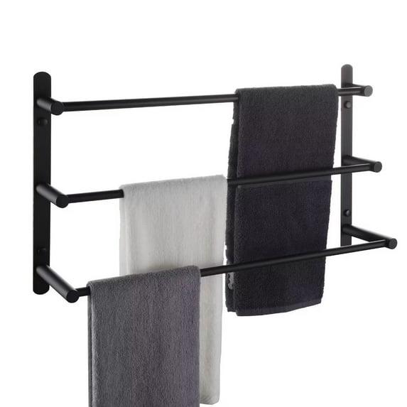 KOKOSIRI Bath Towel Bars Matte Black Bathroom 3-Tiers Ladder Towel Rails Wall Mounted Towels Shelves Rack Stainless Steel B5002BK-L24