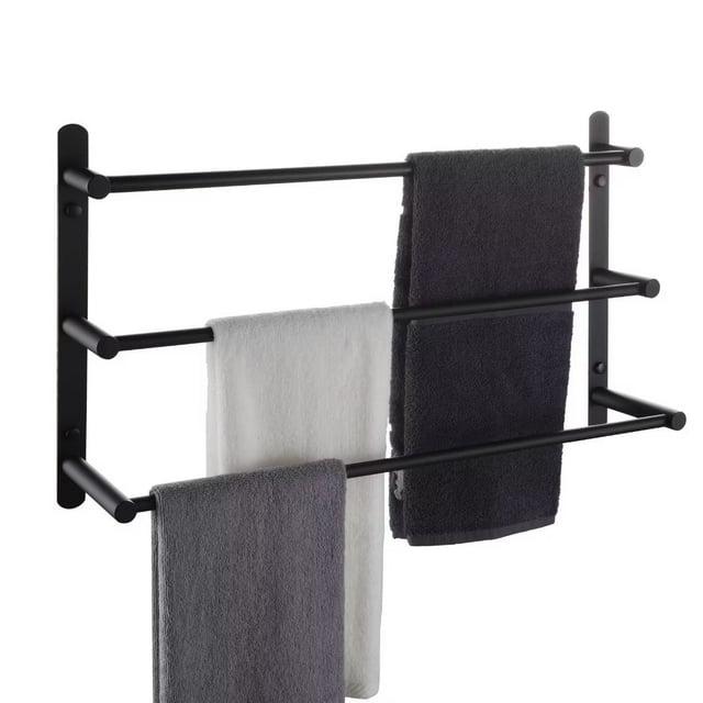 KOKOSIRI Bath Towel Bars Matte Black Bathroom 3-Tiers Ladder Towel Rails Wall Mounted Towels Shelves Rack Stainless Steel B5002BK-L24