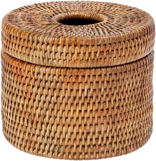 Kouboo La Jolla Handwoven Rattan Toilet Roll Stand, Toilet Paper Cover, Storage Single Roll And Tissues Protector In Bathroom, Round Toilet Holder Basket, Honey Brown