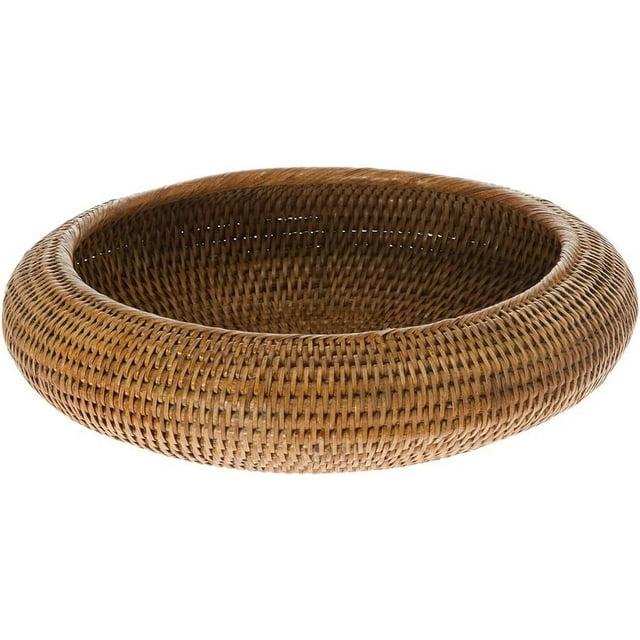 Kouboo La Jolla Rattan Fruit Bowl, Handmade Rattan Round Bowl for Fruit Serving, Decorative Kitchen Counter Bowls, Honey Brown