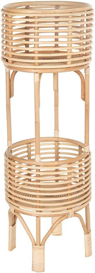 Natural Rattan Two-Tier Indoor Plant Stand, 36 Inches