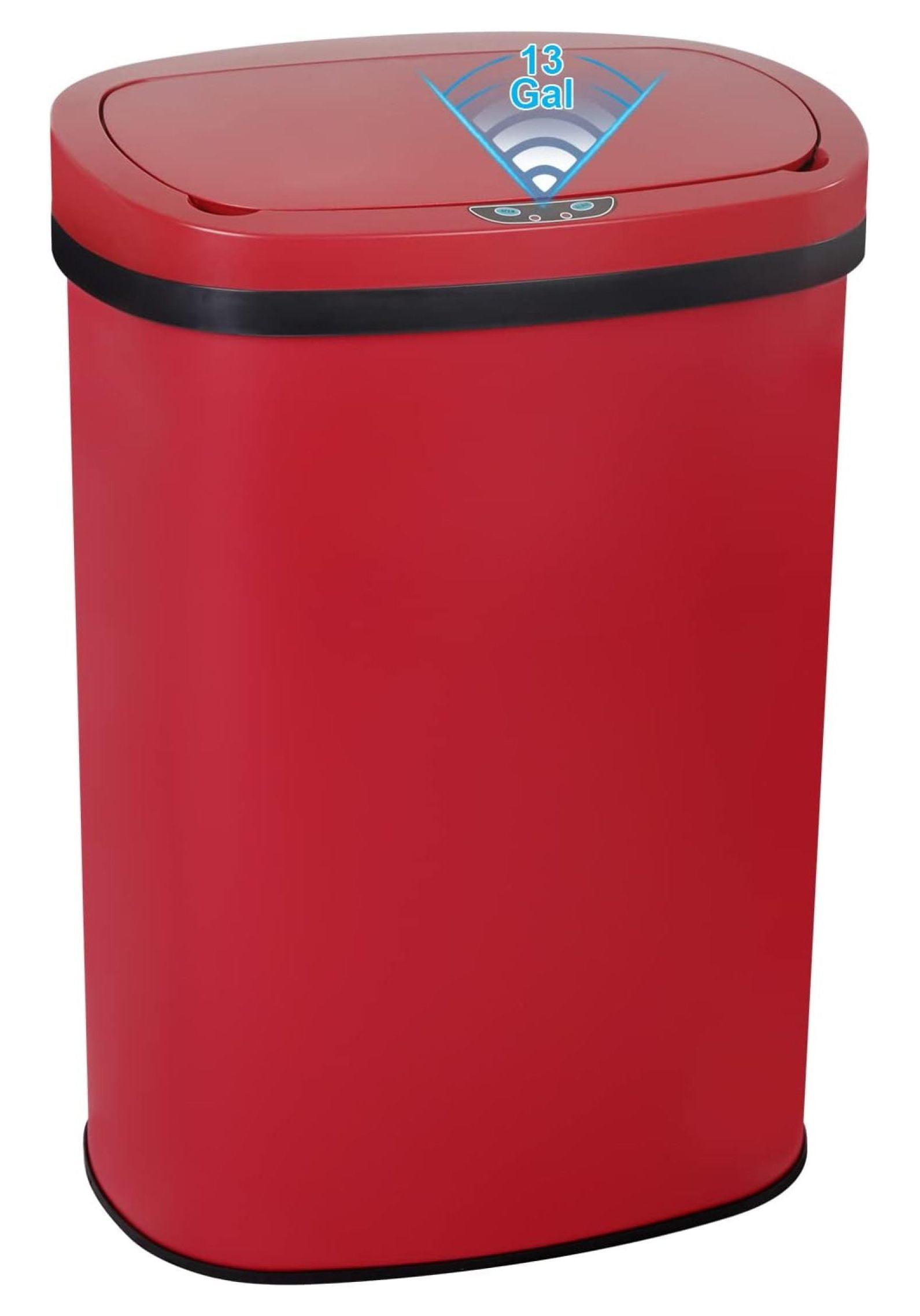 13 Gallon 50L Touch Automatic Stainless Steel Trash Can Garbage Can Metal Trash Bin with Lid for Kitchen Living Room Office Bathroom, Electronic Sensor Automatic Trash Can - Red