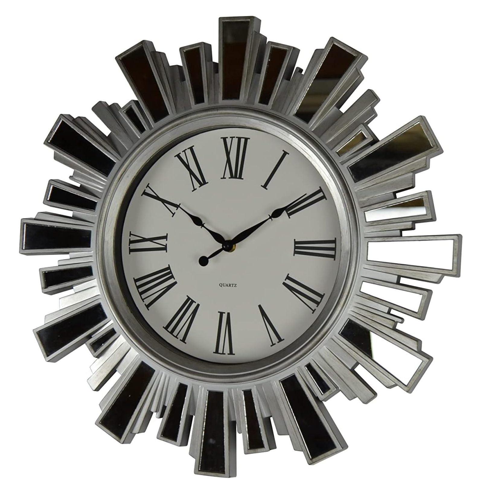 19.5 in. Round Silver Wall Clock with Mirrors