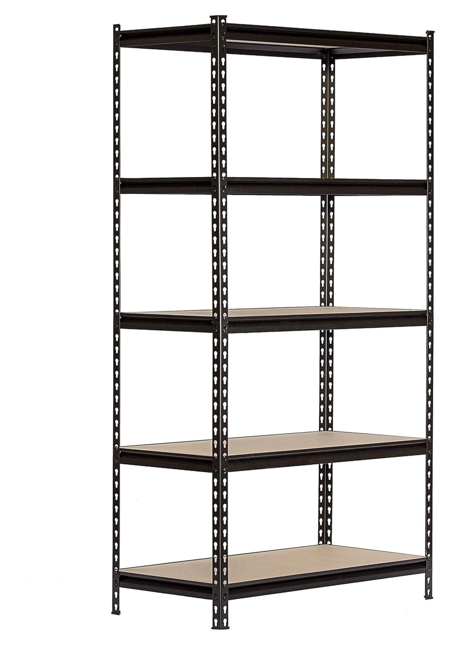 Adjustable 5-Tier Black Metal and Wood Storage Shelving