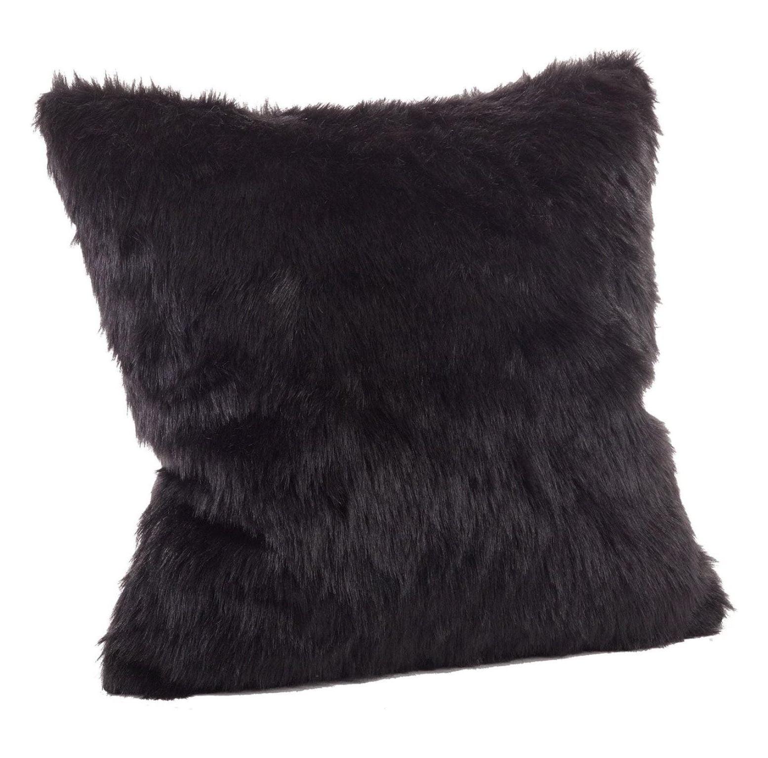 Black Faux Fur 20" Square Throw Pillow Set