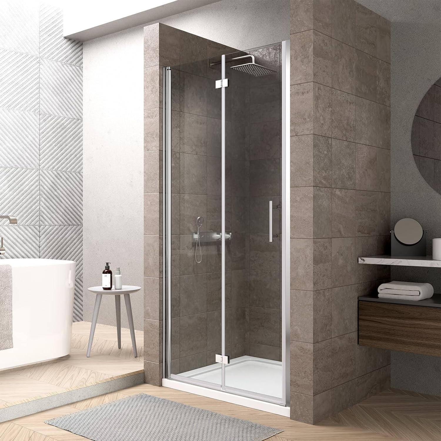 Sarlai 30 - 31 3/8" W x 72" H BiFold Frameless Glass Shower Door with Clear Tempered Glass S-SD3072BF-CH