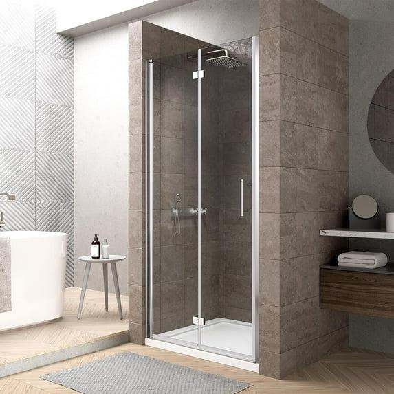 34'' W x 72'' HFolding Frameless Shower Door with Tempered Glass