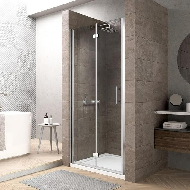 34'' W x 72'' HFolding Frameless Shower Door with Tempered Glass