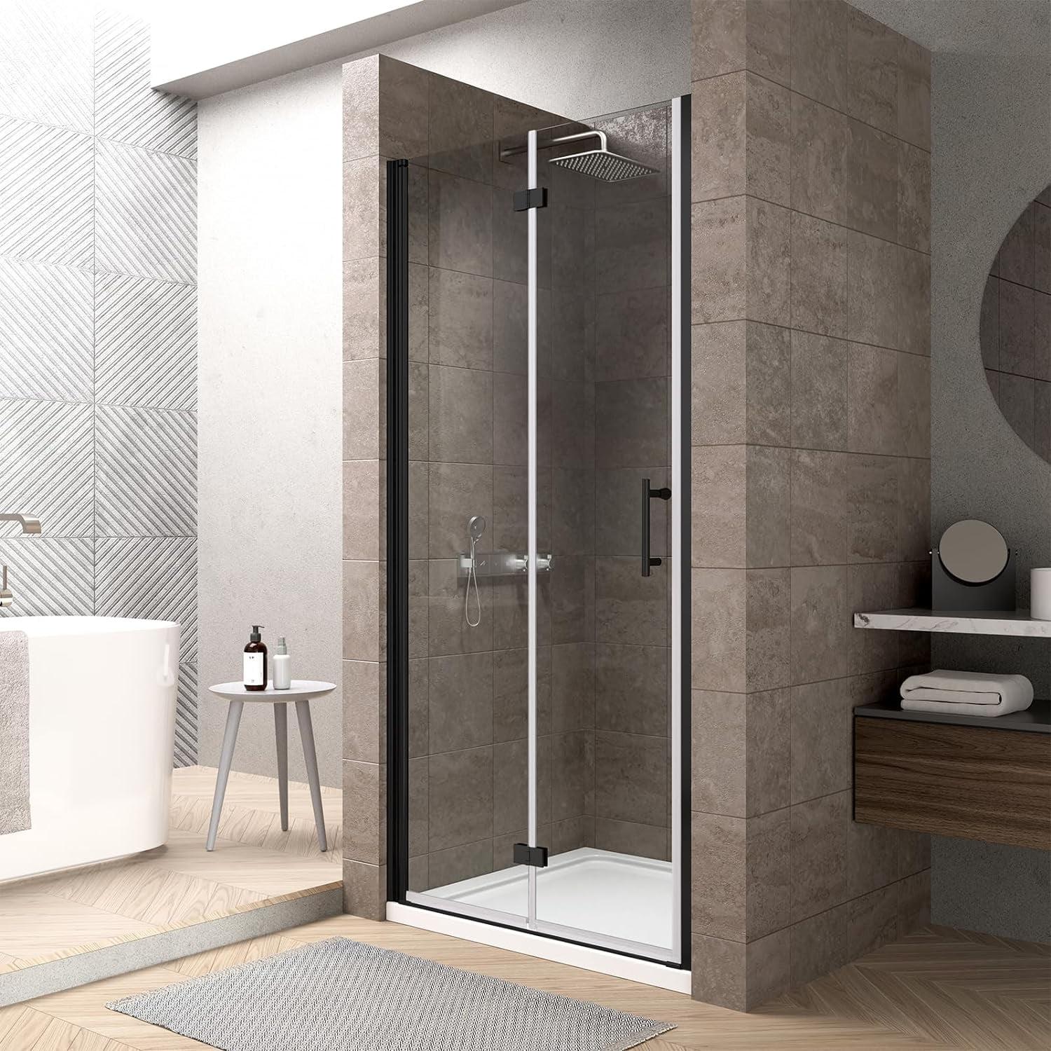 34'' x 72'' Frameless Matte Black Tempered Glass Shower Door