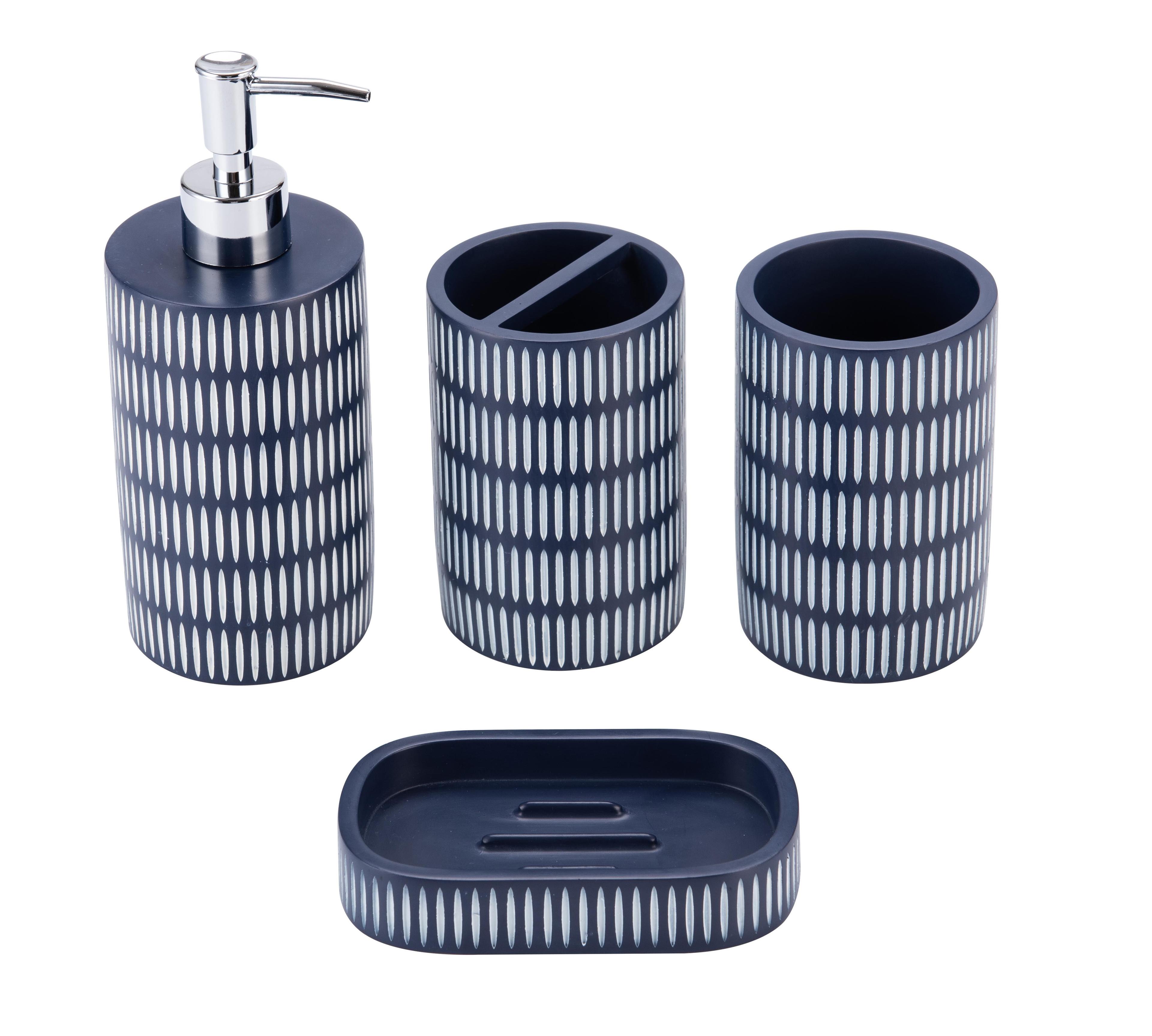 Blue and White Resin 4-Piece Bathroom Accessory Set